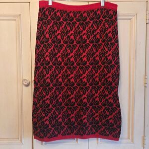 Vintage Red Black Damask Print Sweater Skirt Made in France